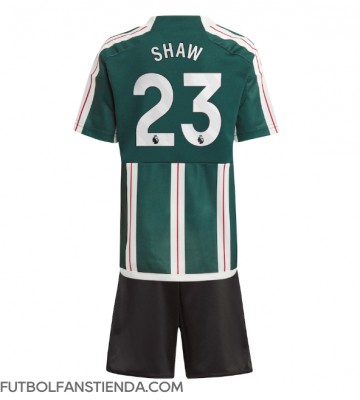 Manchester United Luke Shaw #23 Segunda Equipación Niños 2023-24 Manga Corta (+ Pantalones cortos)